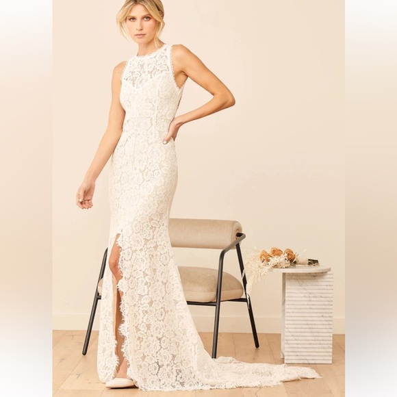 Lulus Love Everlasting White Floral Lace Mermaid Maxi Dress - Size M - Picture 6 of 9